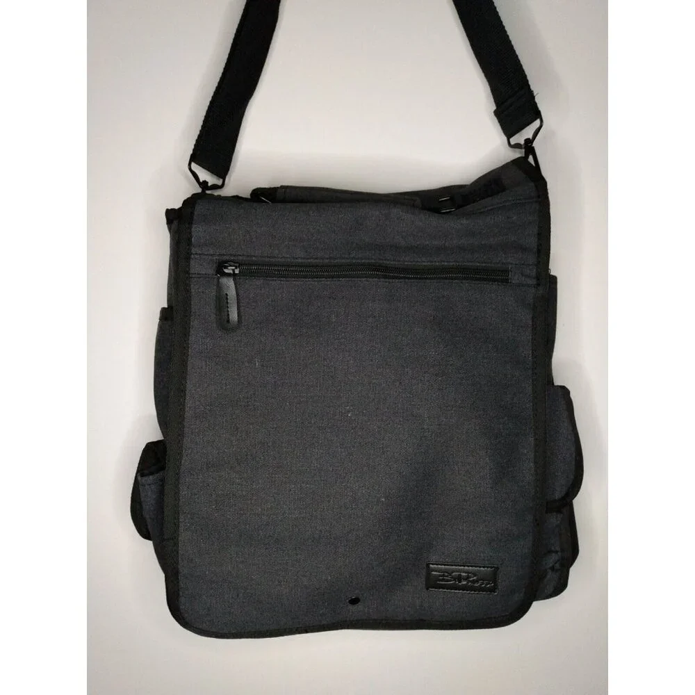 Bella Russo Gray Canvas Laptop Shoulder Bag Messenger Organizer New 15